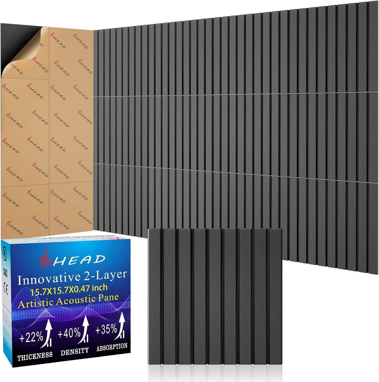 8 Pack Large Soundproof Wall Panels, 15.7 x 15.7 x 0.47 in Sound Proof Foam Panels for Walls, 1.2lb/ft³ High Density, Thicker 0.47in, Acoustic Panels, Sound Dampening Panels Black