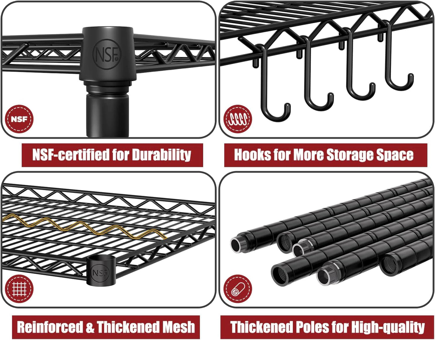 PrimeZone 4 Packs 55.5" W x 24" D x 80" H Heavy Duty Wire Storage Shelves with Wheels, 4 Tier Adjustable NSF Certified Garage Shelving Unit, Rolling Metal Organizer Shelf Rack for Warehouse, Pantry