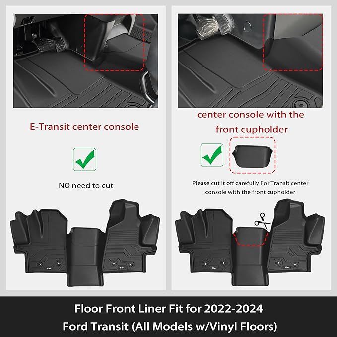 KARPAL Floor Mat Front Liner Fit for 2022-2024 2025 Ford Transit (All Models w/Vinyl Floors), Custom Fit TPE All Weather Ford Transit Front Accessories 1st Row Floor Liner - 1PCS