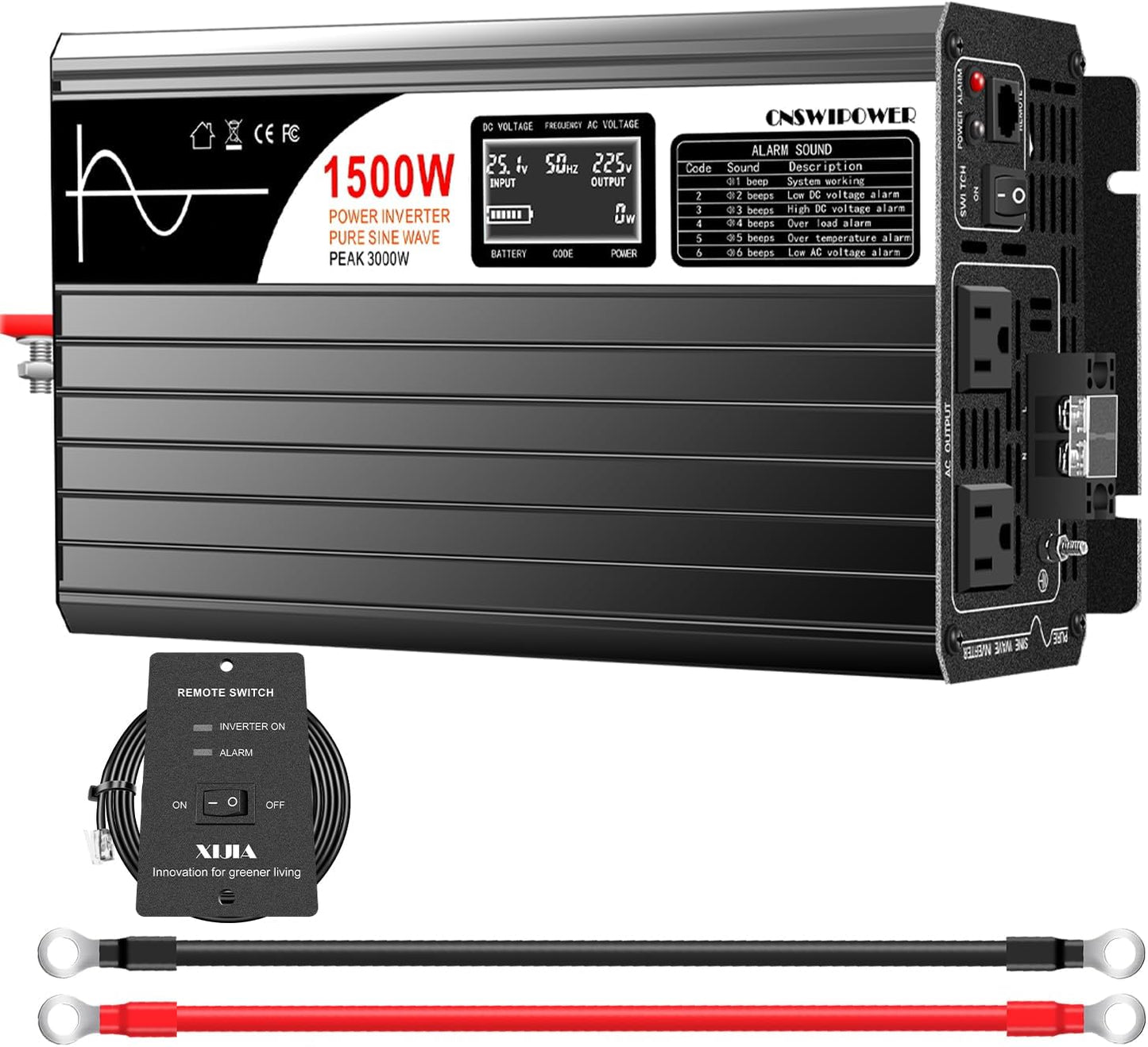 Xijia 1500W (Peak Power 3000W) Pure Sine Wave Inverter DC 36v to 120v Inverter 60HZ Solar Converter for Home Use,RV, Camping, Boat,Outdoor (DC36V (Range 30V-45V) 1500W)