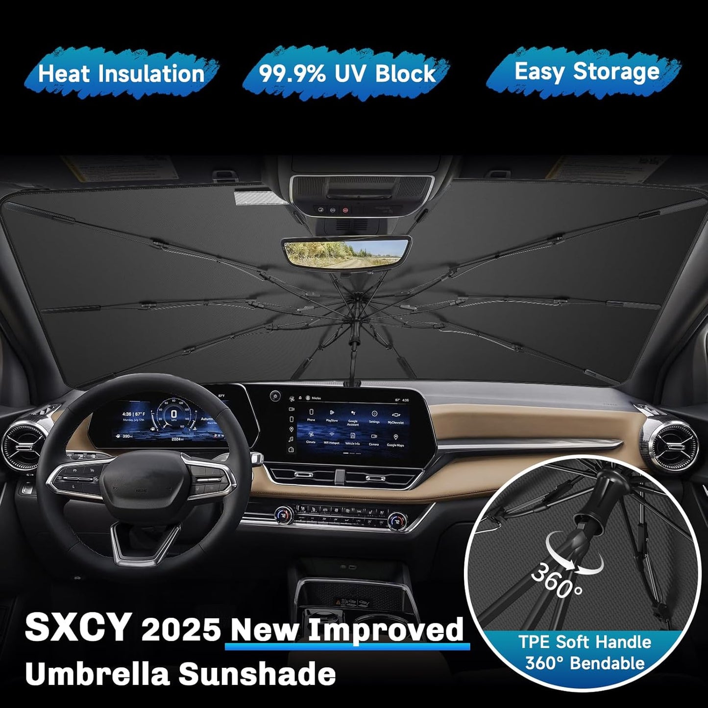 SXCY for 2025 Chevrolet Equinox EV Windshield Umbrella Sunshade [Easier Foldable] for 2025 Chevy Equinox EV Accessories 2025 Equinox Sunshade Umbrella 2025 Equinox EV Windshield Umbrella Sun Shade