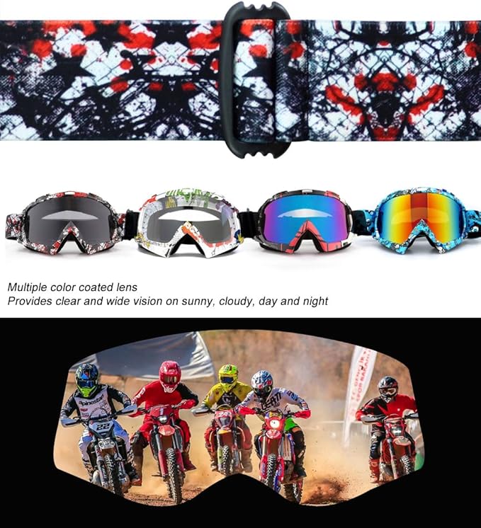 SPOSUNE Dirt Bike ATV Goggles UV400 Motorcycle Goggles for Men Women Youth Motocross Riding Goggles Windproof Dustproof