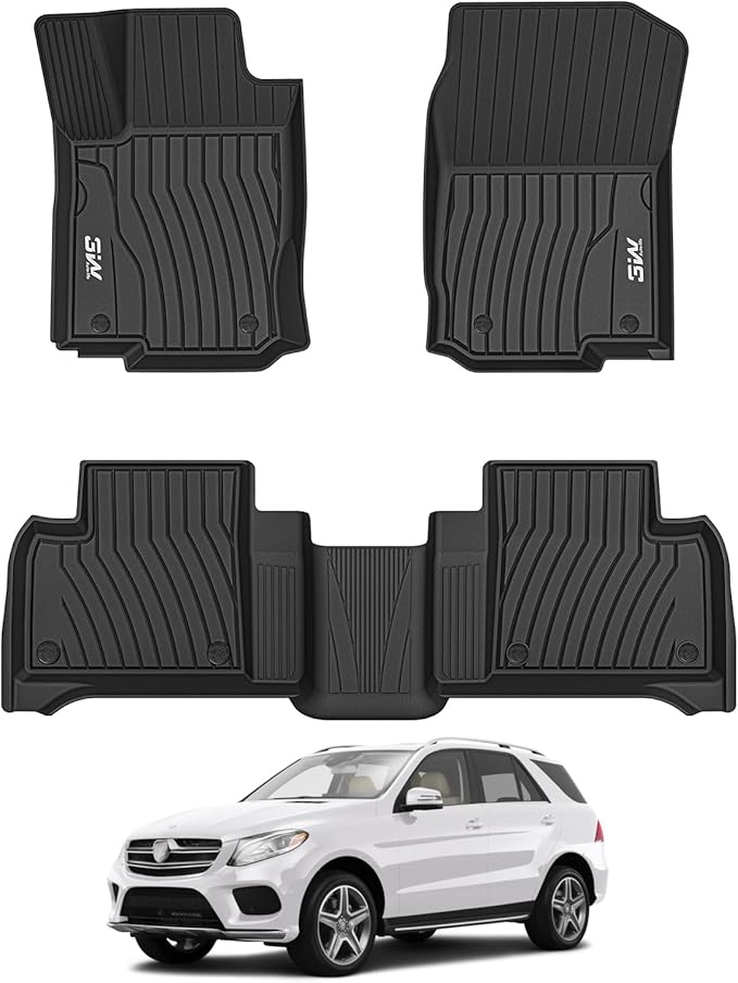 3W Floor Mats for 2012-2019 Benz ML/GL/GLE/GLS Series (ML/GL/GLE/GLS 350/450/550/63 AMG), TPE All Weather Custom Fit Floor Liner for 1st and 2nd Row Full Set Car Mats, Black