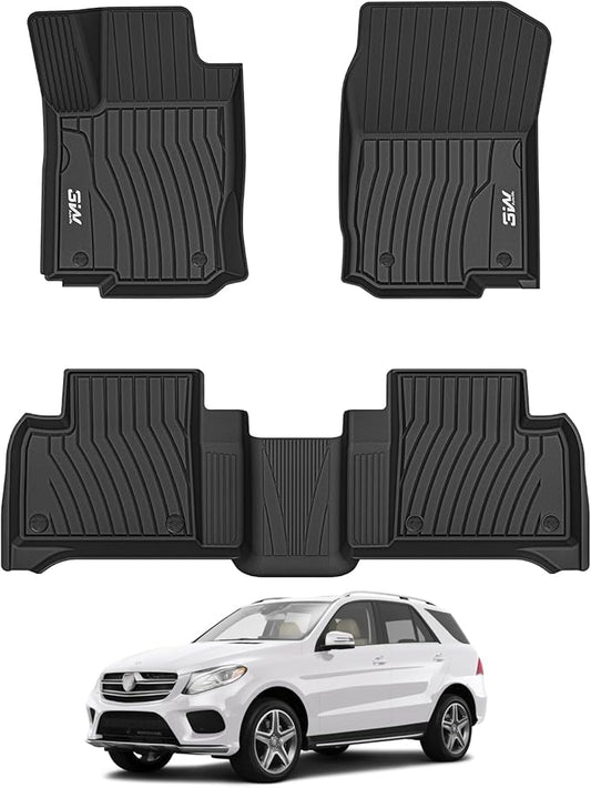3W Floor Mats for 2012-2019 Benz ML/GL/GLE/GLS Series (ML/GL/GLE/GLS 350/450/550/63 AMG), TPE All Weather Custom Fit Floor Liner for 1st and 2nd Row Full Set Car Mats, Black