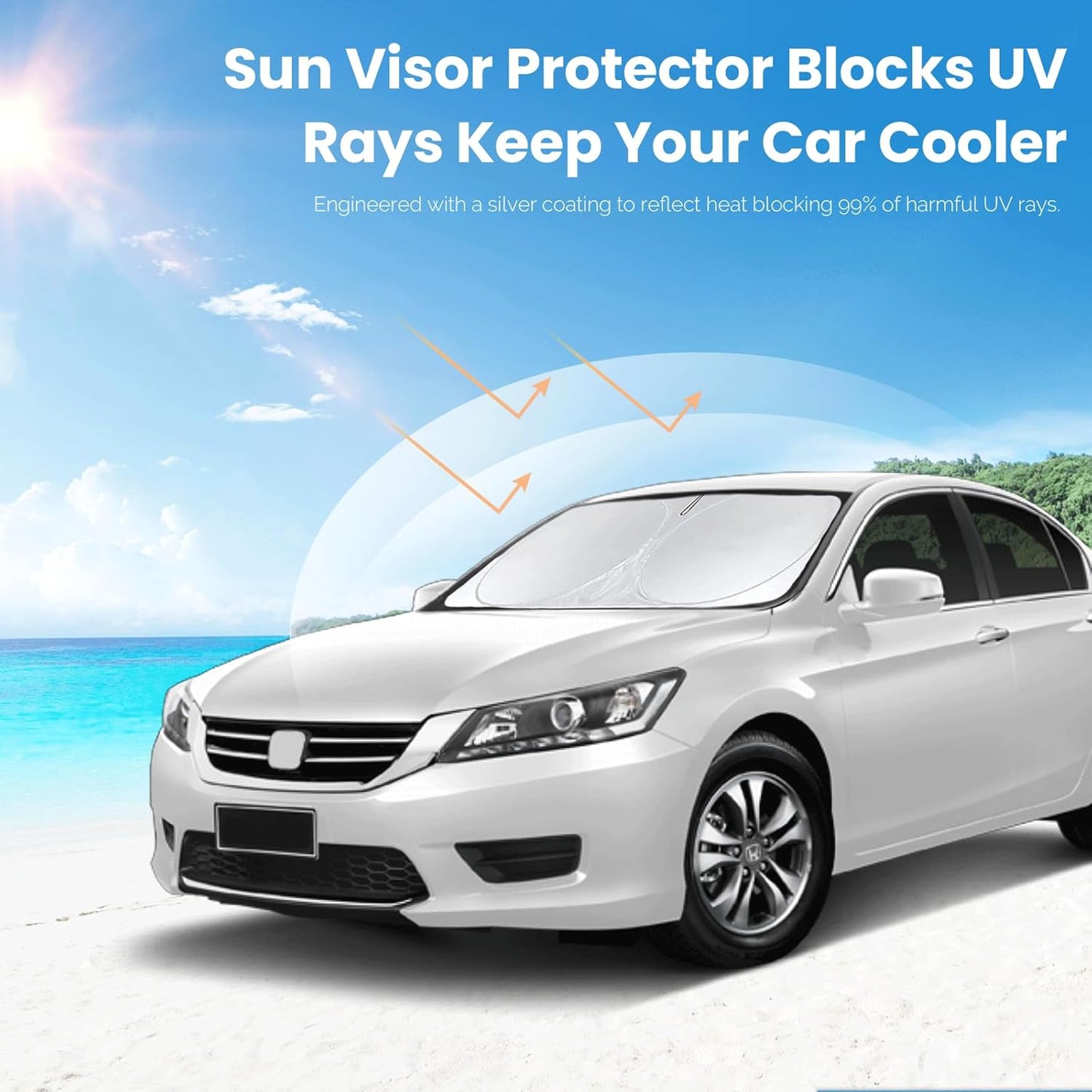 INSAUTO Windshield Sun Shades Compatible with Honda Civic Accord, Front Window Sunshade for Windshield Cover Foldable Sun Visor Protector 210T Reflective Cool Car Accessories (61" X 34.6")