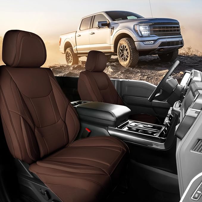 Coverland Custom Fit Car Seat Covers for Truck Compatible with [2004-2008 Ford F150 Super Cab, Regular Cab] Premium Waterproof Non-Slip Interior Seat Protector [Front Dark Brown - Size Chart A115]