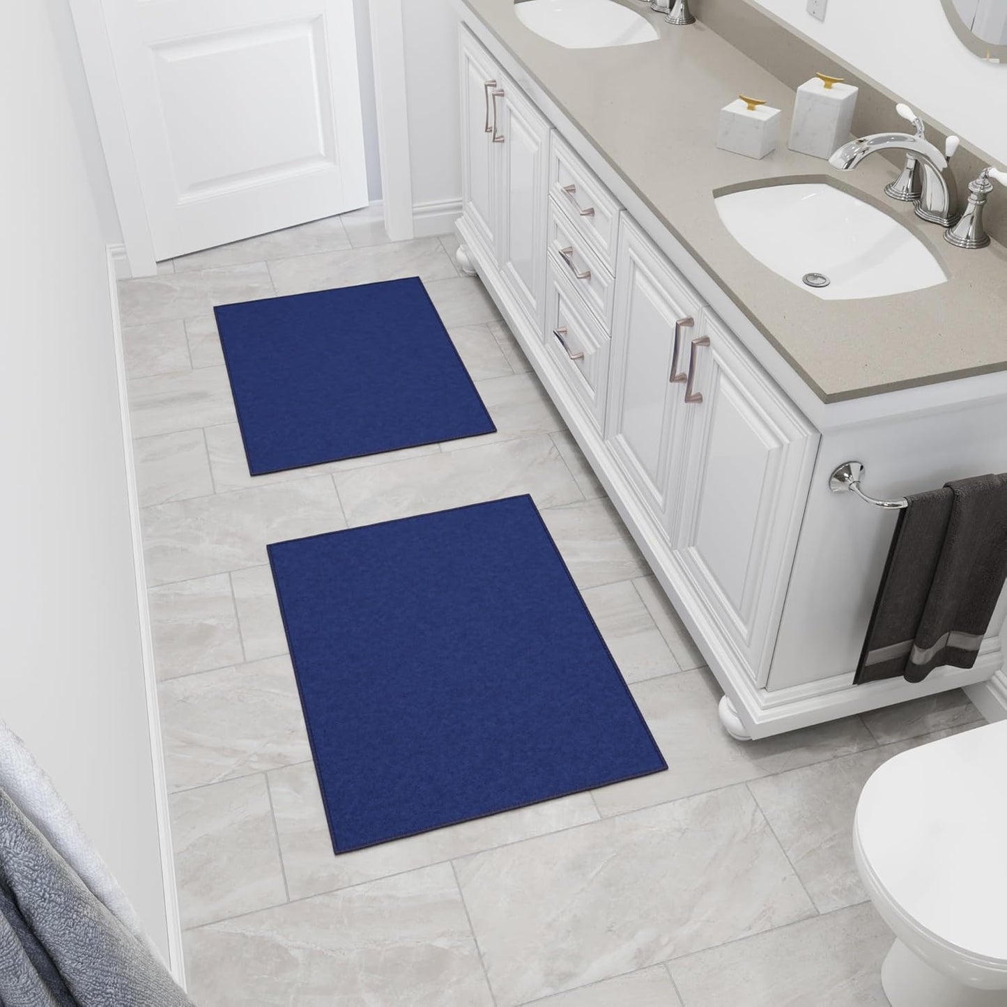 Ottomanson Rugs for Entryway 2'3" x 3' - 2 Pack Non Slip Solid Small Area Rugs Durable Front Door Mat Rug Stain Resistant Entrance Rugs for Bathroom Kitchen Bedroom & Living Room, Navy