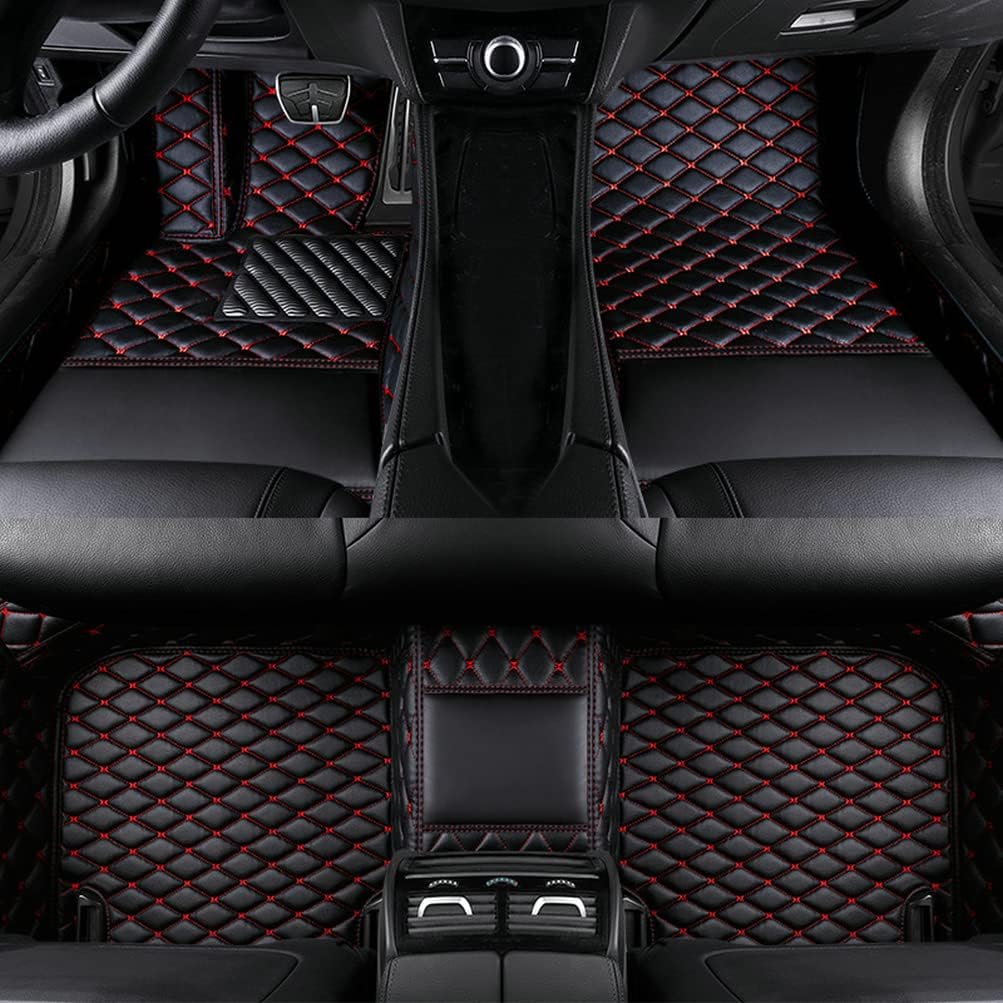 Custom Colors Car Floor Mats Black Pink for 99.9% Sedan SUV Sports， All-Weather Liners Car Floor mat，Luxury Leather Automotive Floor Mats (Black Red,3D Floor Mats)