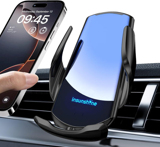 Wireless Car Charger, MAX 15W Fast Charging Auto Clamping, Sensing Phone Holder Mount, fit for iPhone 16 15 14 13 12 Pro Max Xs X, Samsung Galaxy S24 Ultra S23 S22 S21 S20 Note20 (2-Black)