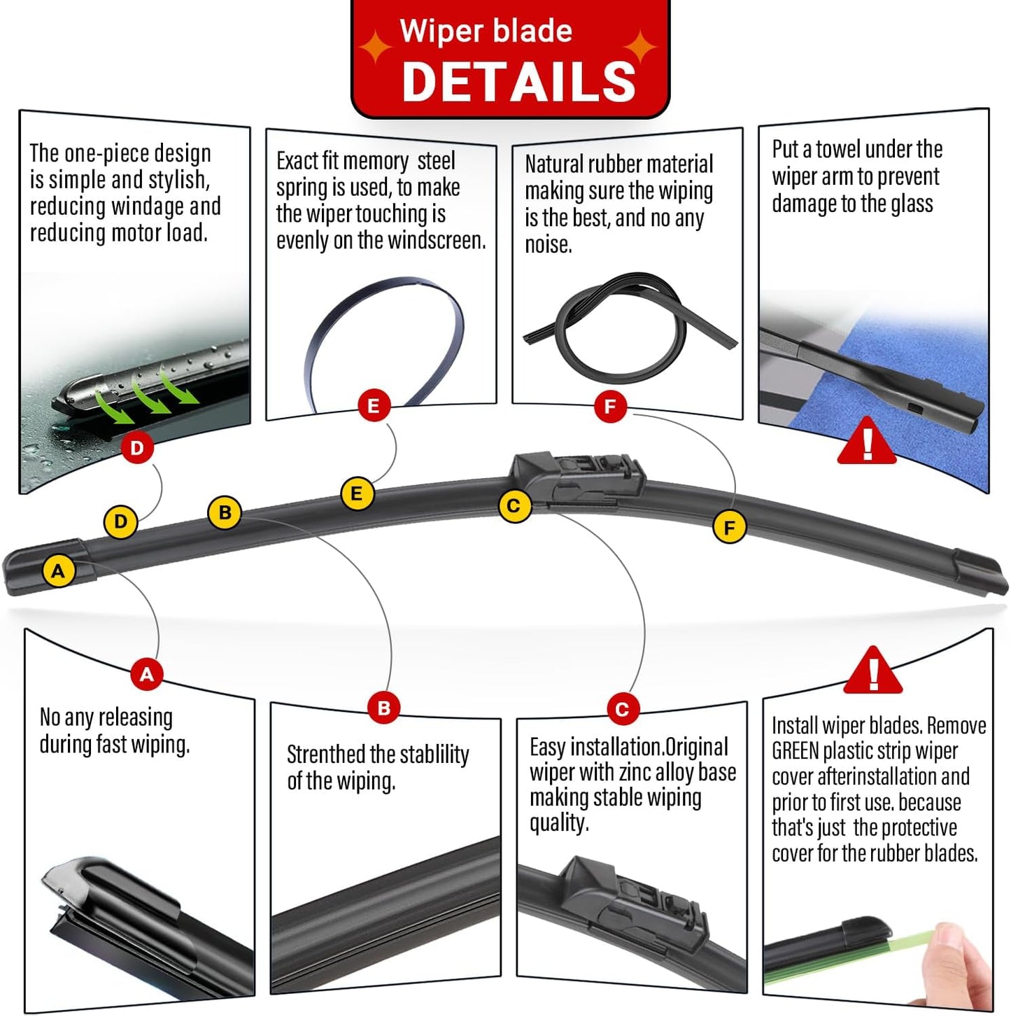 Windshield Wiper Blades Replacement for Subaru Crosstrek Impreza 2017 2018 2019 2020 2021 2022 2023 Original Factory Quality Front Rear Wipers Blade Set for My Car - 26" 16" 12" (Pack of 3)