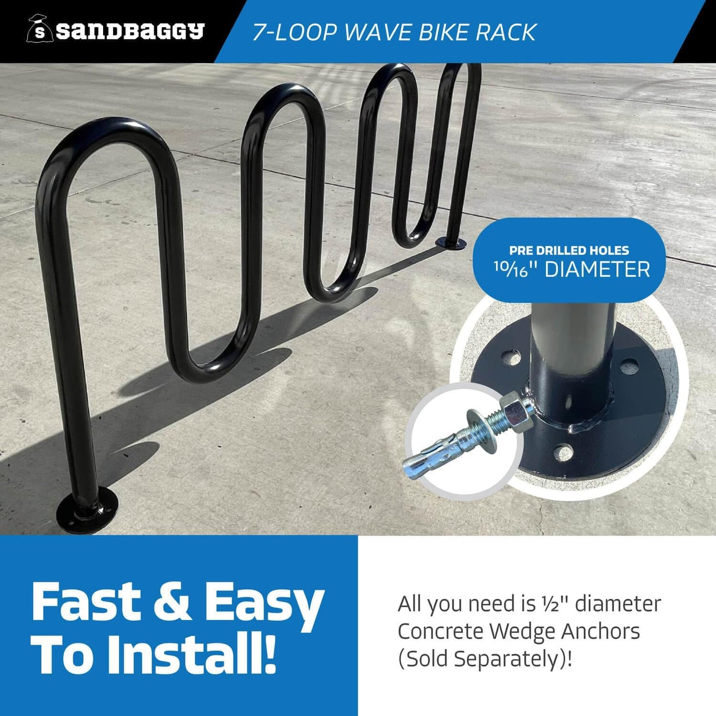 Sandbaggy Commercial Bike Racks - Galvanized Steel - Anti-Theft Design - In Ground, Apartments, Sidewalks, Industrial