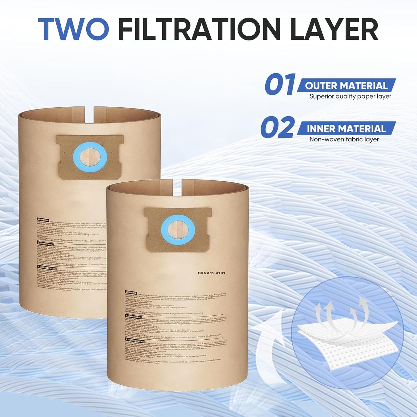 12 Pack DXVA19-4101 Dust Bag Compatible with DEWALT 6-10 Gallon DXV06P DXV09P DXV09PA DXV10P DXV10PL DXV10S DXV10SA DXV10SB Wet/Dry Vacuum Cleaners