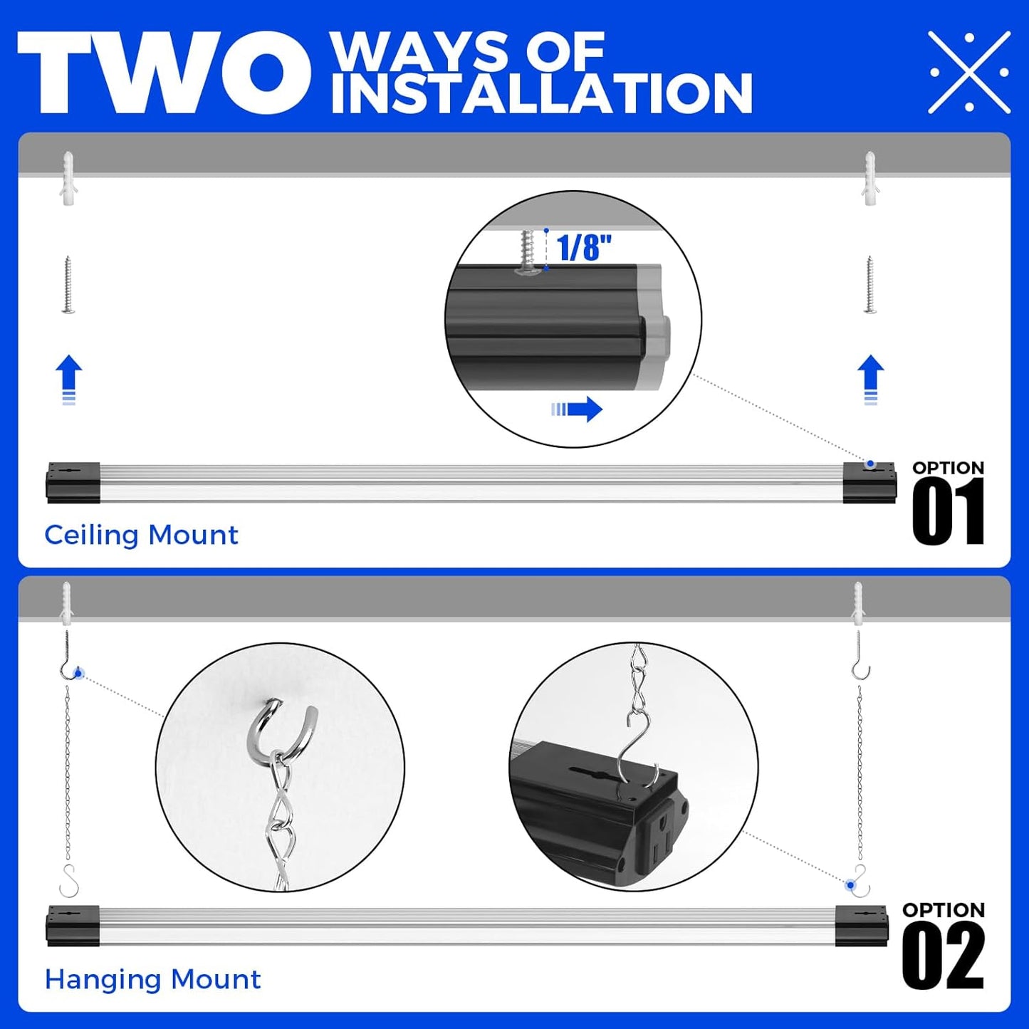 Barrina BS84 LED Shop Lights for Workshop 4FT, 84W, 10000LM, 6500K Utility Shop Lights, Pull Chain ON/Off, Hanging or Flush Mount, ETL, 6 Packs