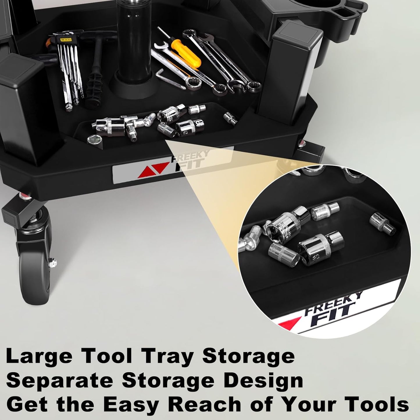 Rolling Shop Stool with Wheels, Adjustable Garage Mechanic Stool Seat Shop Roller Work Chair Mobile Rolling Seat with Tool Tray, 2 Cup Holders, 4" Casters, 350 LBS, Heavy-Duty,Yellow