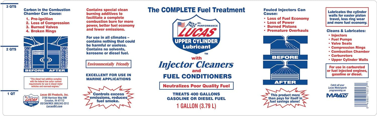Lucas Oil Fuel Additive, Upper Cylinder Lube, System Cleaner, Lubricant, 1 gal Jug, Diesel/Gas, Set of 4