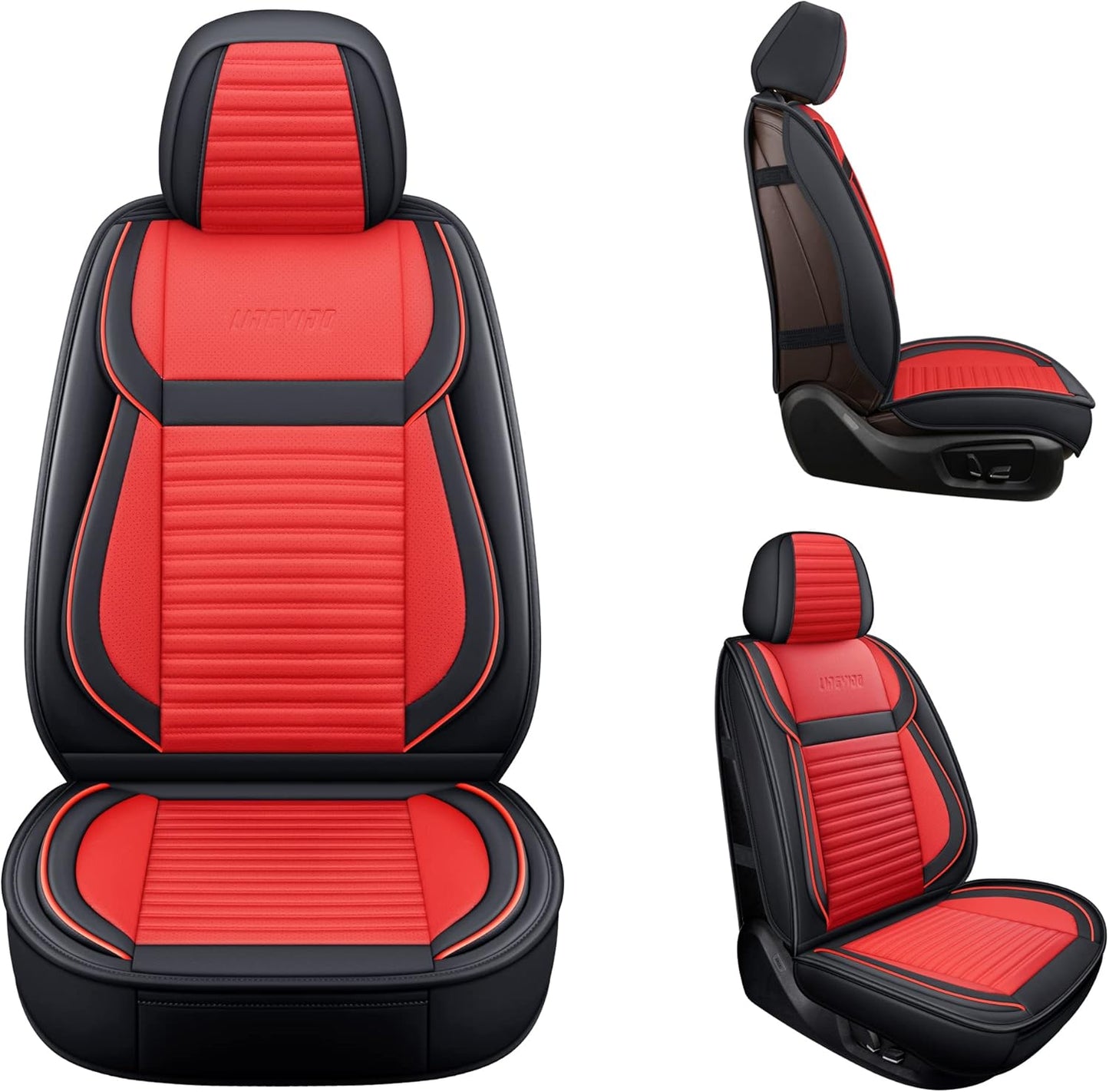 LINGVIDO Car Seat Covers, Breathable and Waterproof Faux Leather Automotive Seat Covers for Cars SUV Truck Sedan,Universal Anti-Slip Seat Cover with Backrest (Full Seat, Red+Black)
