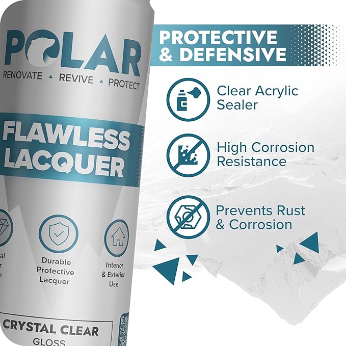 Polar Clear Gloss Flawless Lacquer Spray - 4 x 13.5 Fl Oz - Clear Coat Spray Paint - Non-Yellowing & Scratch Resistant - Interior & Exterior Surfaces for Wood, Metal, Plastics, Glass & Ceramics