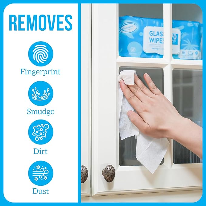 Air Jungles Glass and Window Cleaner Wipes 70 Count (2 Pack), Extra Large 8" x 10" Size Streak Free Cleaning Wipes for Car Windshield, Headlight, Mirror, Tile and Home Glass Surface