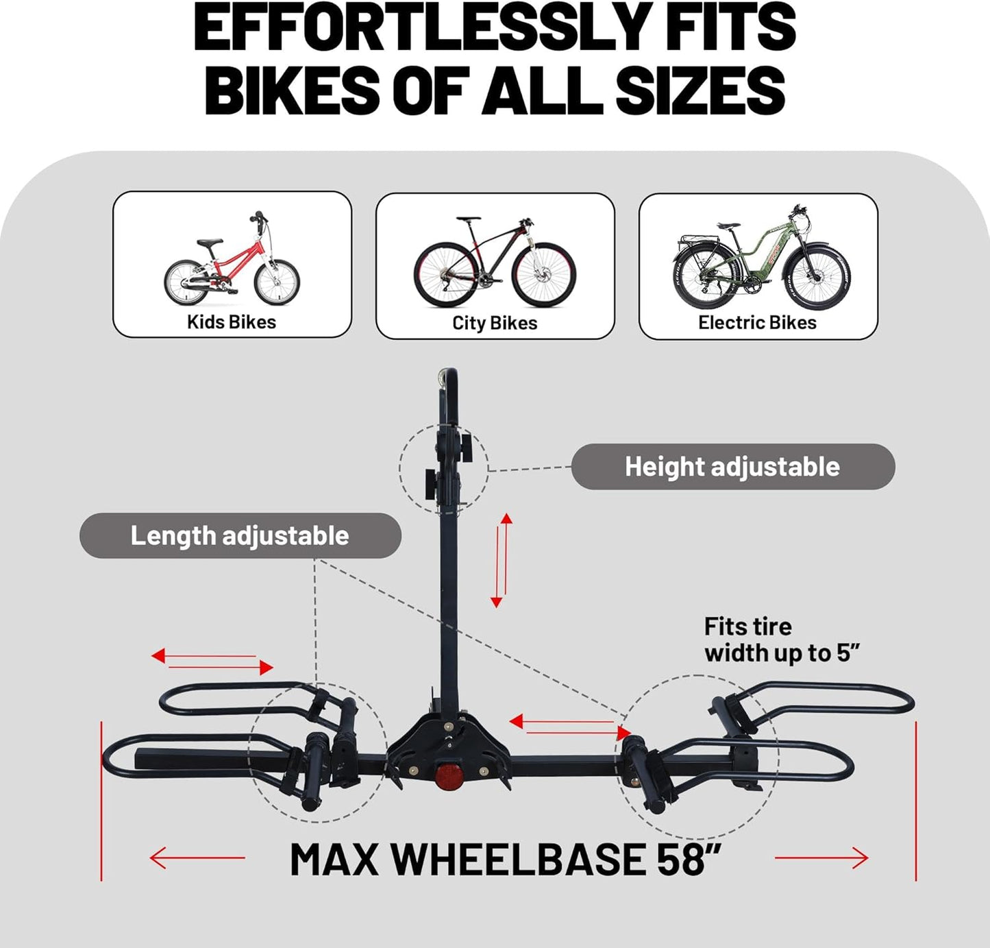 Young 200 lbs. 2 Bike Rack Hitch Mount Platform Style for Cars Trucks SUVs Minivans, fits MTB Gravel Road Bike with Up to 5-inch Fat Tire Carrier Rack - 2" Hitch Receiver