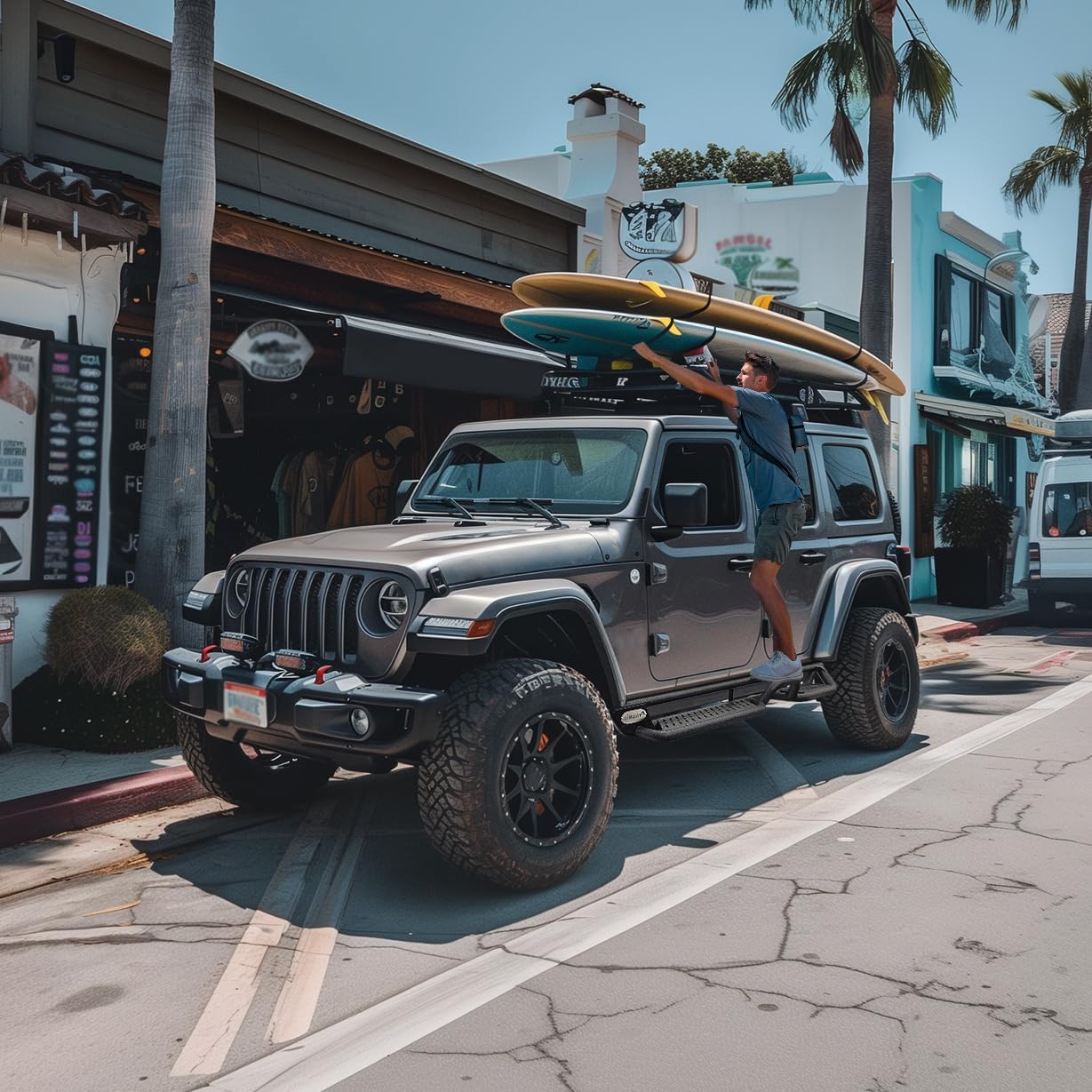 BINARY STAR Running Boards Compatible with Vehicle 2007-2018 Jeep Wrangler JK 4 Doors, 6 Inch Two-Stair Side Steps Nerf Bars, Wrangler Step Bars JKU Step Rails, Carbon Steel Running Boards & Steps.