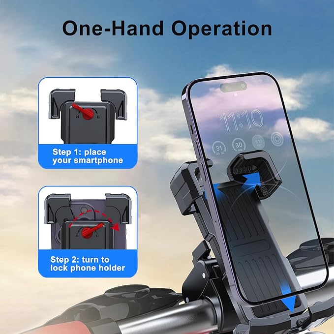 Picozon Bicycle Cellphone Holder, Motorcycle Phone Handlebars Clamp Mount for All Smartphones - Red