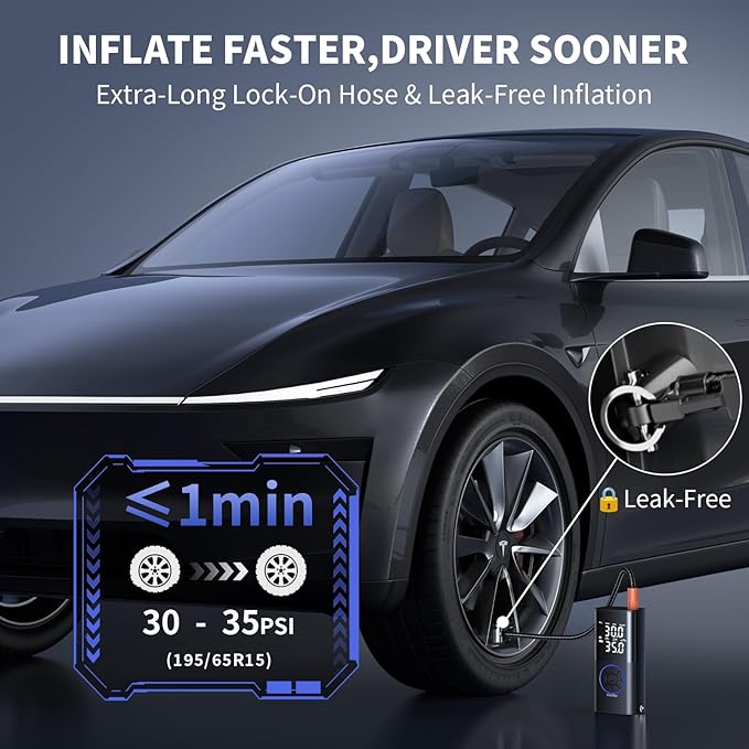 OlarHike Tire Inflator Portable Air Compressor,Smart Dual Hose System,160PSI Auto Air Pump for Car Tires,Gift for Drivers & Cyclists,Electric Car Accessories with LED Light & Digital Pressure Gauge