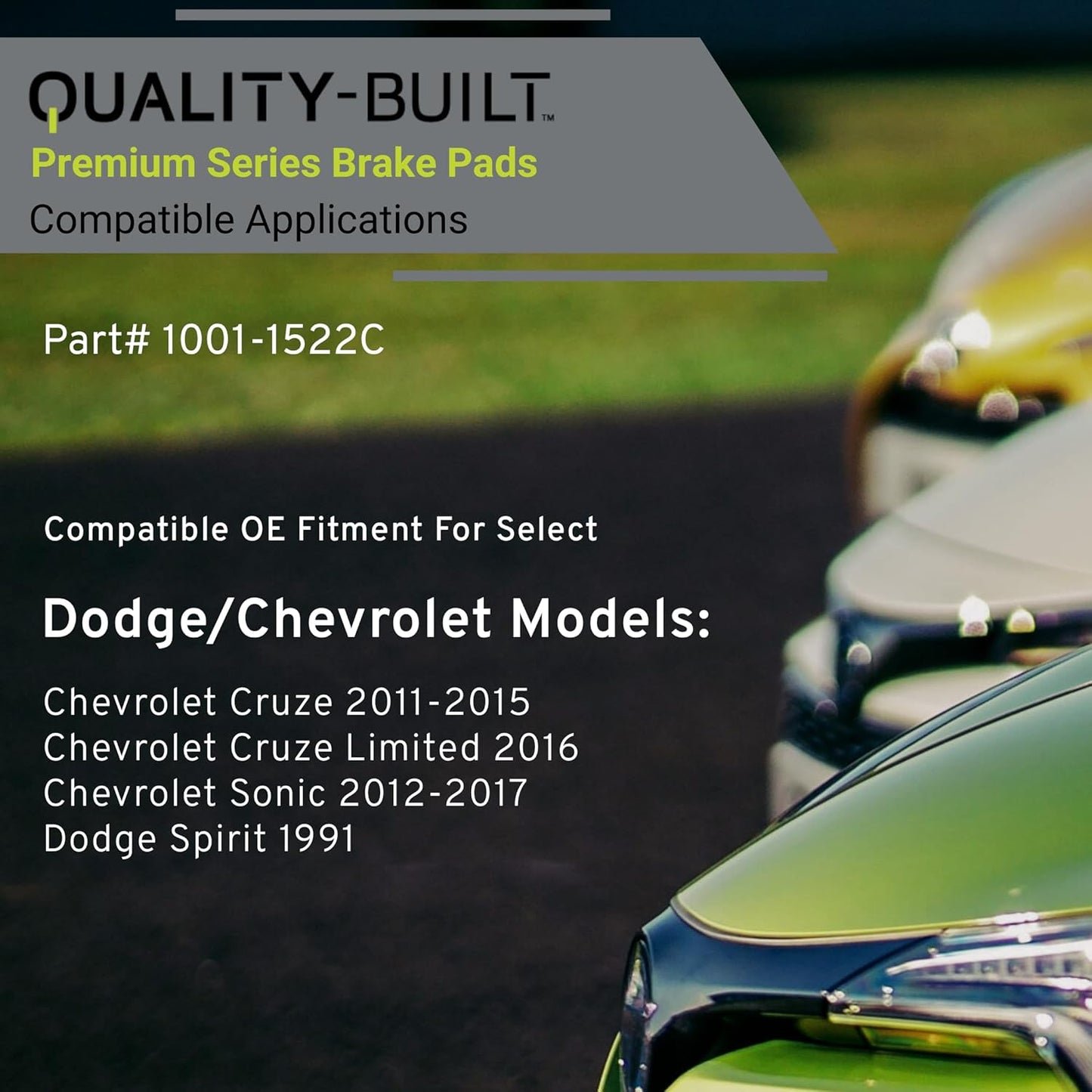 Premium Ceramic Front Brake Pads (1001-1522C) Compatible with Chevrolet Cruze 2011-2015, Chevrolet Cruze Limited 2016-2016, Chevrolet Sonic 2012-2017, Dodge Spirit 1991-1991