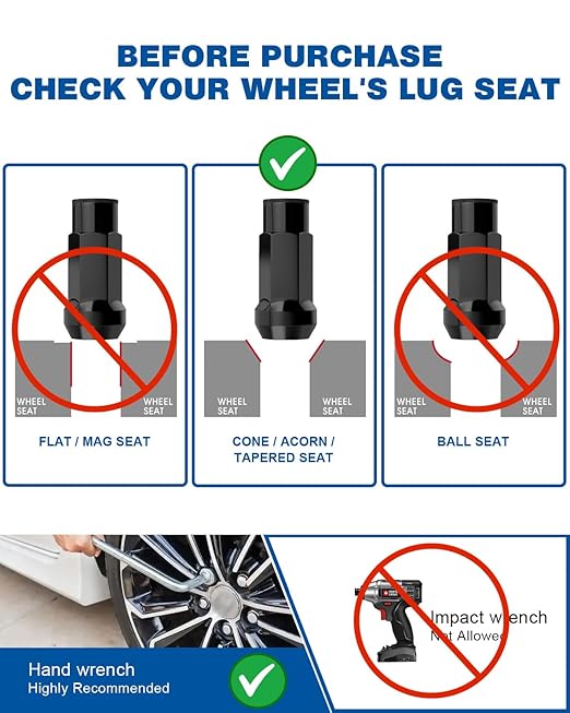 GAsupply M14x1.5 Extended Open End Lug Nuts Black, 1.9" 48mm Tall, 17mm Hex, Conical Seat 60 Degree, 20 Pack+1 Lug Nut Lock Key Socket