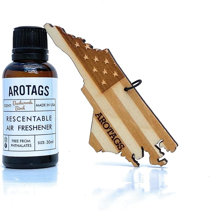 Arotags Car Air Freshener - Reusable Wood Diffuser - Hanging Odor Eliminator - North Carolina Patriot - Balsam & Cedar Scent