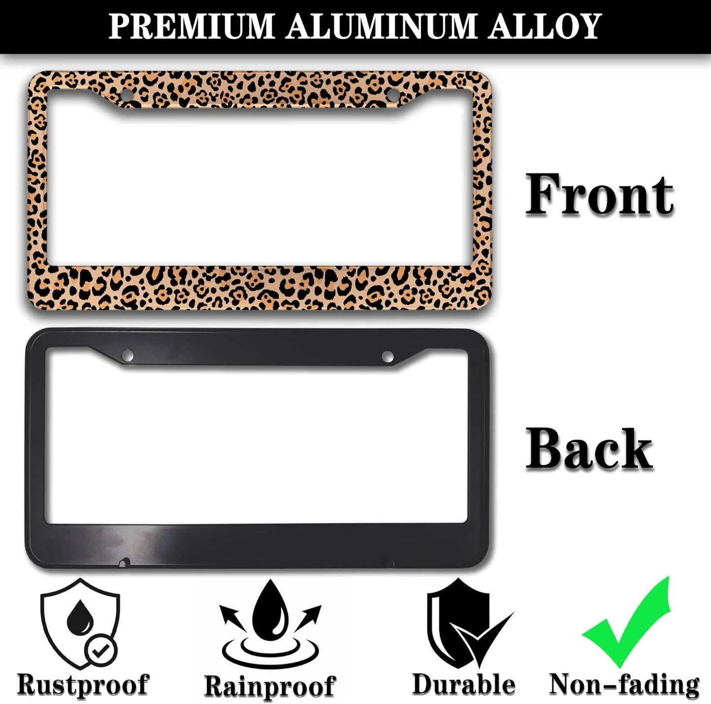 License Plate Frames Leopard Print Fun License Plate Frame Protector Cute Cheetah Texture Aluminum Metal Car Accessory 2 Pack with Screw Covers Set