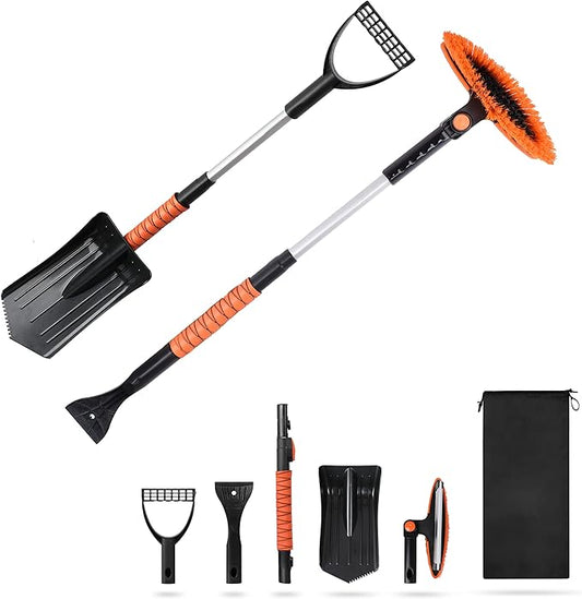 39" 6 in 1 Snow Shovel for Car | 270 Degree Rotating Snow Brush | Ice Scraper for Car Windshield | Scratch Free Extendable Snow Squeegee for SUV, Truck Winter Accessories