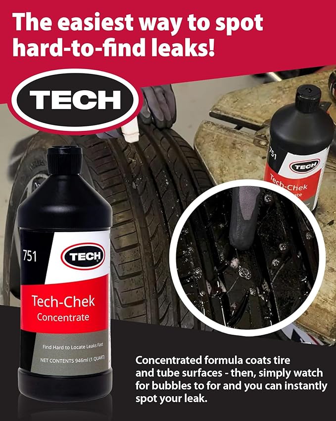 TECH CHEK Concentrated Tire Leak Detection Formula - Find Even the Toughest to Spot Leaks, Fast - Quart