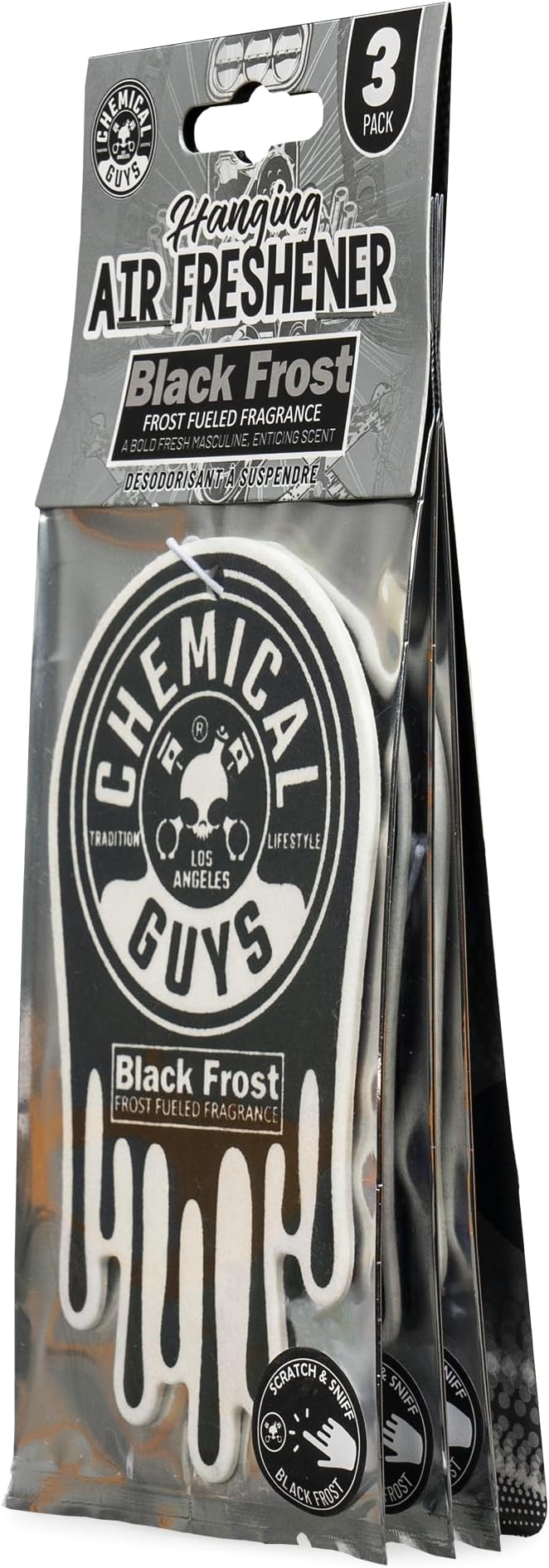 Chemical Guys Hanging Air Freshener, Black Frost Scent 12 Pack, Great for Cars, Trucks, SUVs, RVs, Home, Garage, Workspace, Dorm Room & More (4 x 3 Packs) - AIR40504