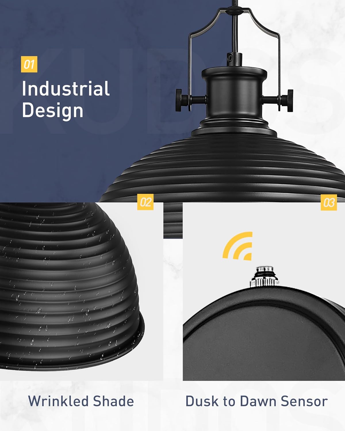 kudos Dusk to Dawn Sensor Outdoor Light Sconces Wall Mount, 12" Large Waterproof Farmhouse Porch Light, Exterior Garage Light Fixtures, 1 Pack, KDOWL04-BK-S-LC