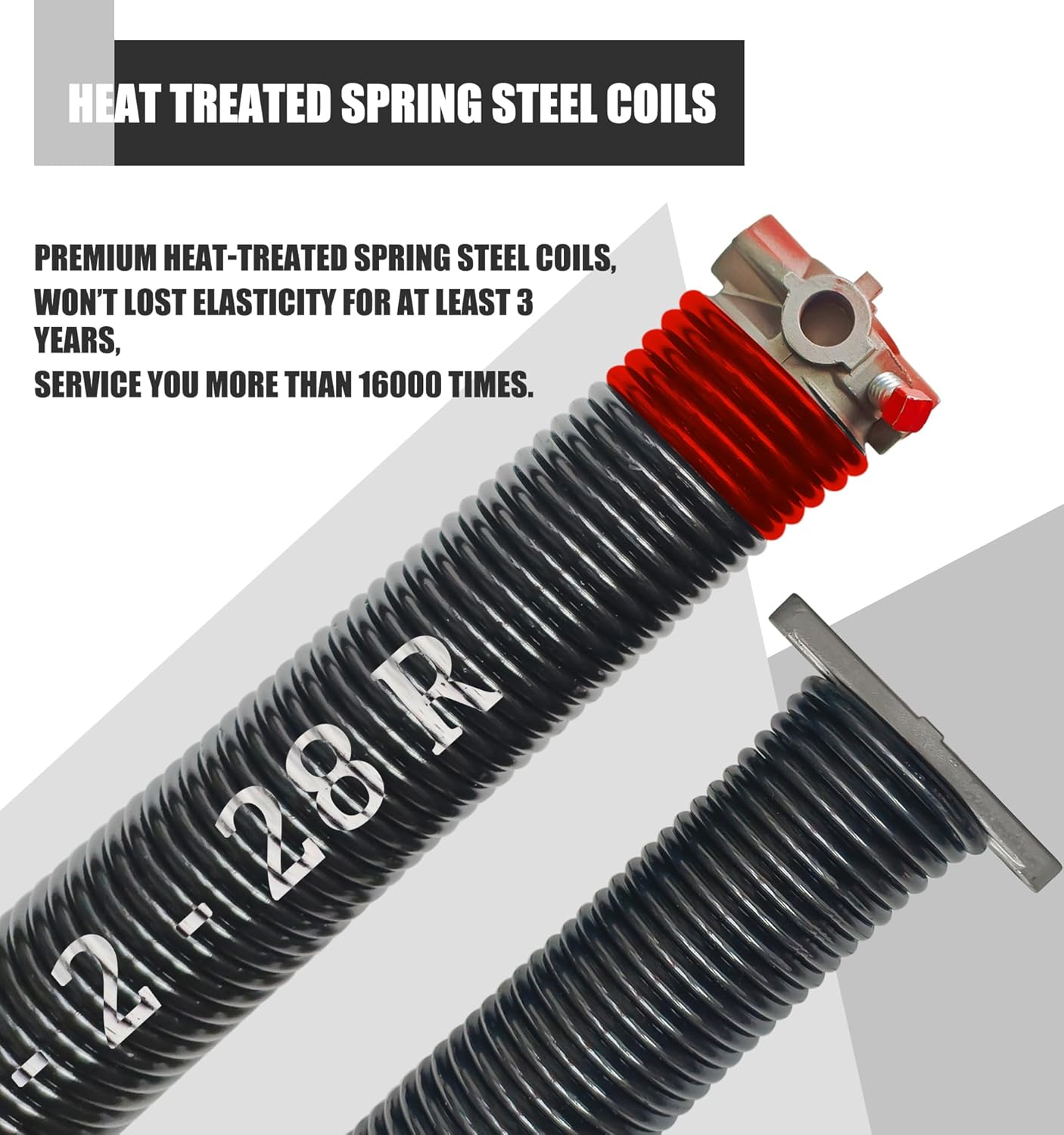 Garage Door Torsion Spring Set, Pair of 2" Electrophoresis Coated Garage Door Spring Replacement with 2 Non-Slip Winding Bars and Bearing, Minimum 16000 Cycles (.225x2x28")