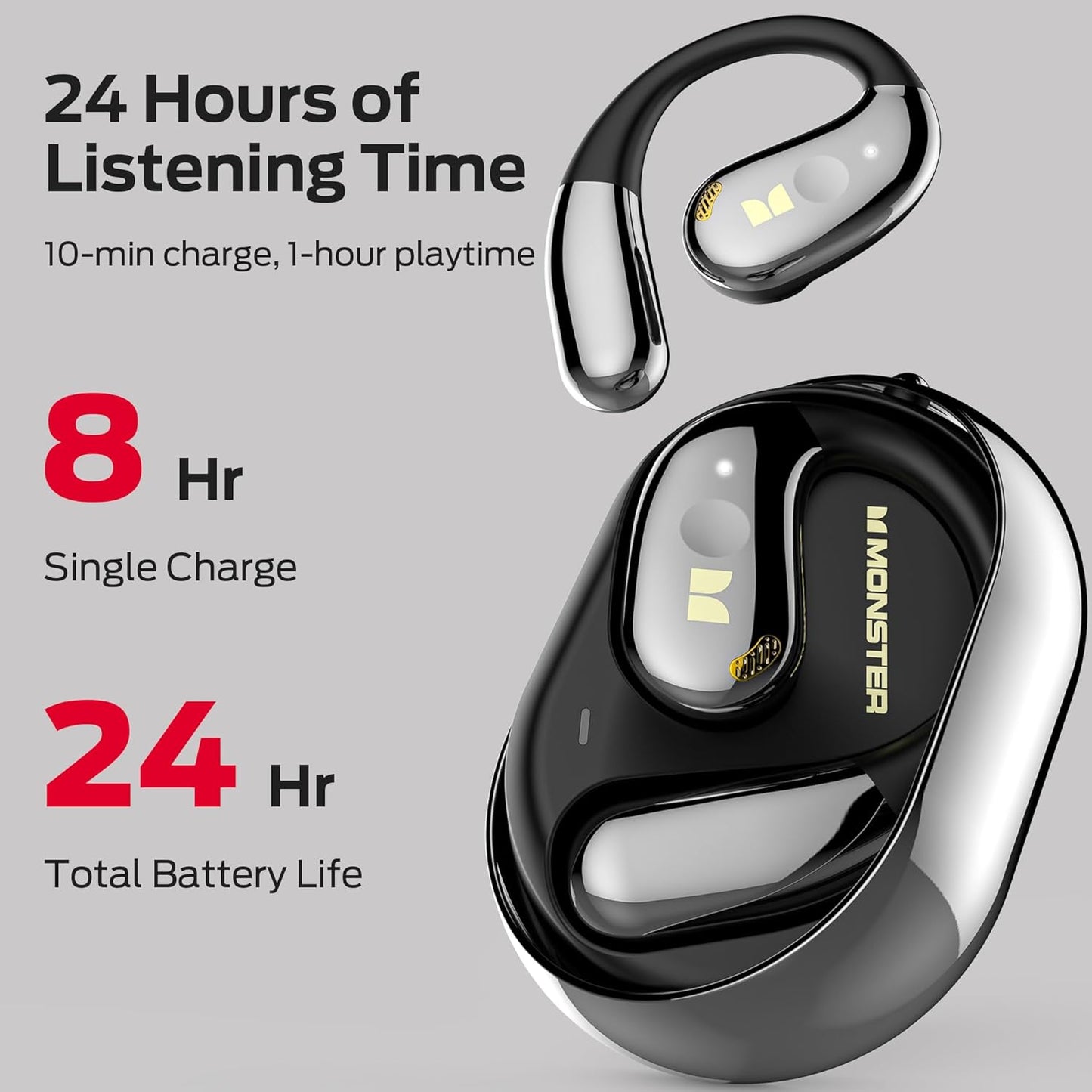 Monster Open Ear AC360, Wireless Bluetooth Rotary Earphone, with Lanyard, Upgraded Bluetooth 6.0, Touch Control, 24h Long Battery Life, IPX5 Waterproof,Long-Lasting Wear Without Fatigue