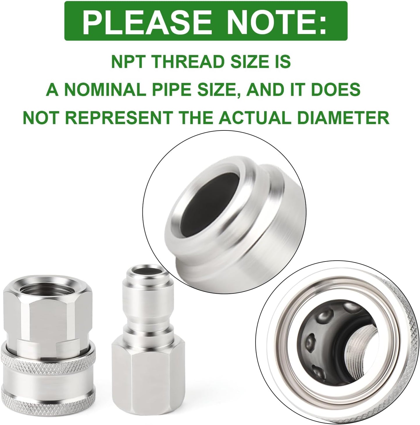 TAISHER 4PCS 304 Stainless Steel Pressure Washer Adapter Kit, Quick Connect Fittings，3/8" Female