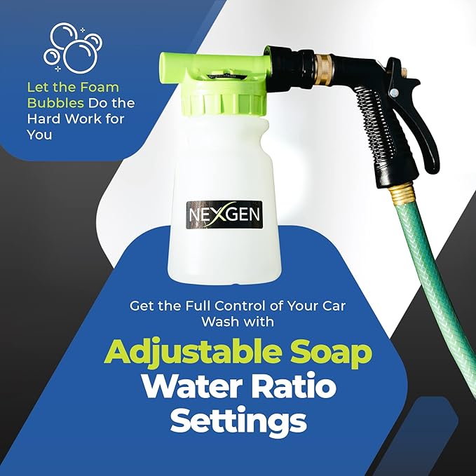 Nexgen Low Pressure Foam Gun | Adjustable Pressure Washer Gun, Compatible with Any Car Wash Soap | Heavy-Duty & Reusable Foam Cannon Gun, Fits Standard Garden Hose