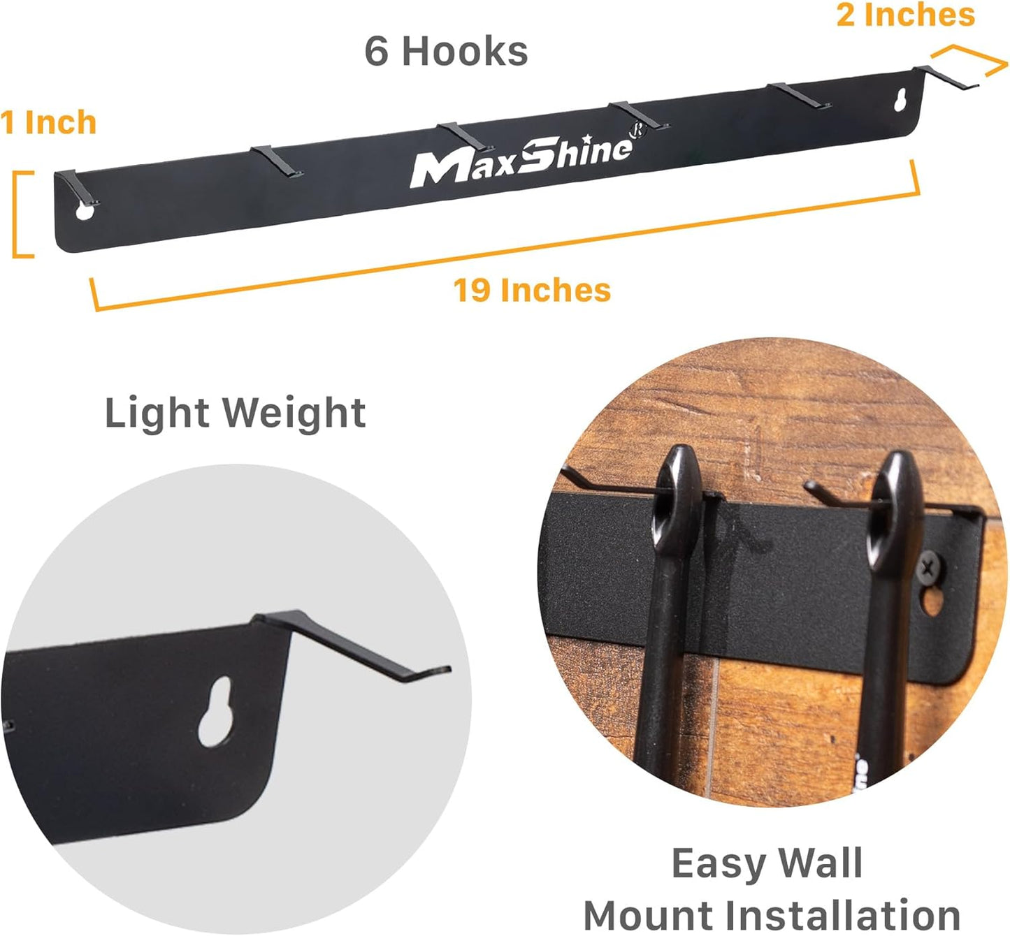 Maxshine Universal Detailing Brush Hanger - 6 Organizer Hooks, Lightweight Wall-Mounted Design for Auto Detailing Supplies, Ideal for Garage & Mobile Use (No Logo, 2, Count)