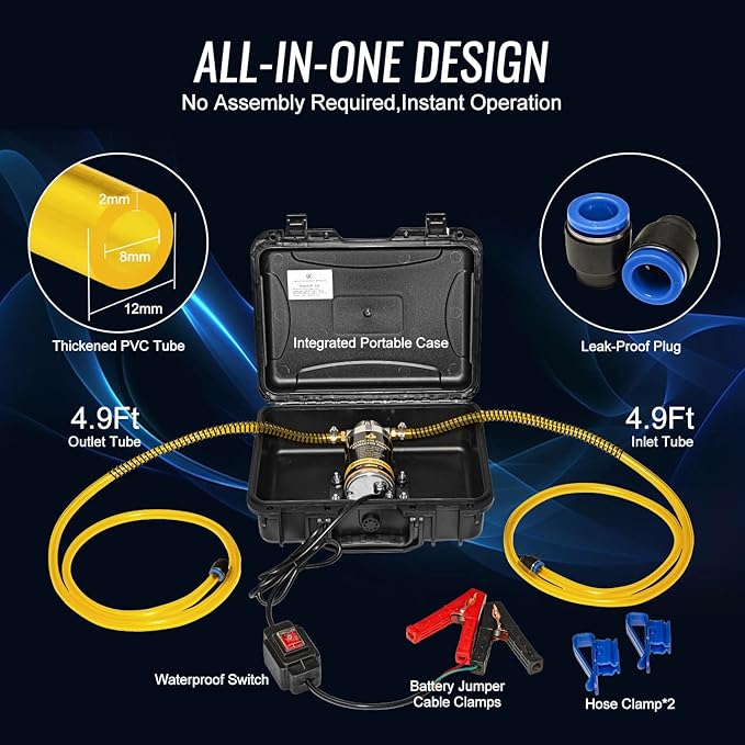 MILADO Portable Oil Change Extractor Pump, 12V 100W Electric Engine Oil Pump, Fluid Transfer Pump for Engine/Transmission/Gear Oil, Suitable for Boat, Car, Truck, Motorcycle, Lawnmower