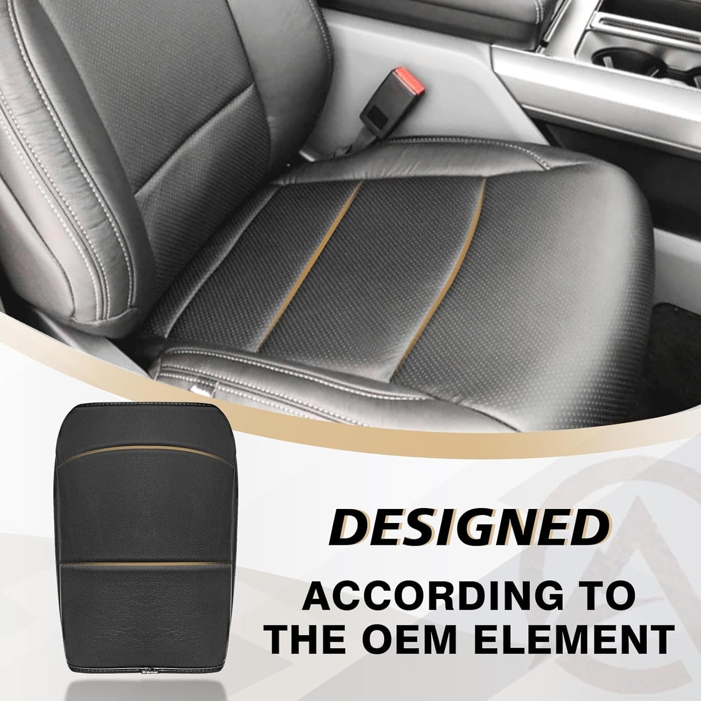 Muslogy Center Console Armrest Cover Compatible with Ford F150 2021-2024 2025 Comfort Armrest Pad Arm Rest Cushion Vegan Leather Protector Regular Thick(Bucket Seat ONLY)