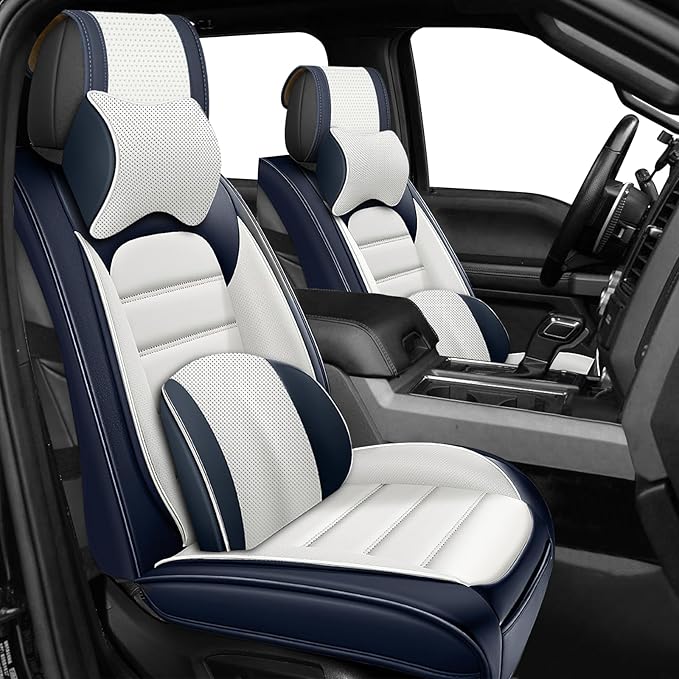 Full Set Car Seat Covers for GMC Sierra 1500/2500/3500 Denali SLT AT4 AT4X Base Seat Covers 2008-2025, Waterproof Premium Nappa Leather Seat Protectors(Luxury 5 Seats/Black&White)