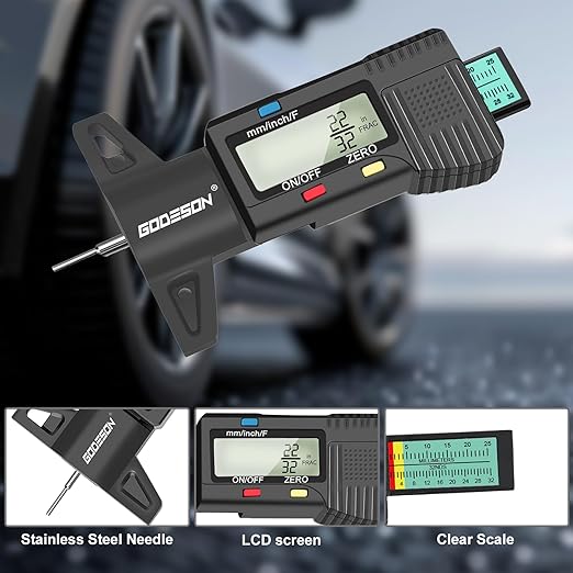 GODESON Digital Tire Tread Gauge,3 Modes: Fractional Inch, Decimal Inch, Millimeter -Color-Coded Bar-Accurate Tire Depth Gauge for Cars, Trucks, Vans, SUVs