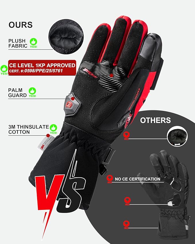 BORLENI Winter Motorcycle Gloves for Men, CE Level 1 KP Protection, Touchscreen Windproof Waterproof Warm Riding Gloves with Carbon Fiber Shell for Cold Weather