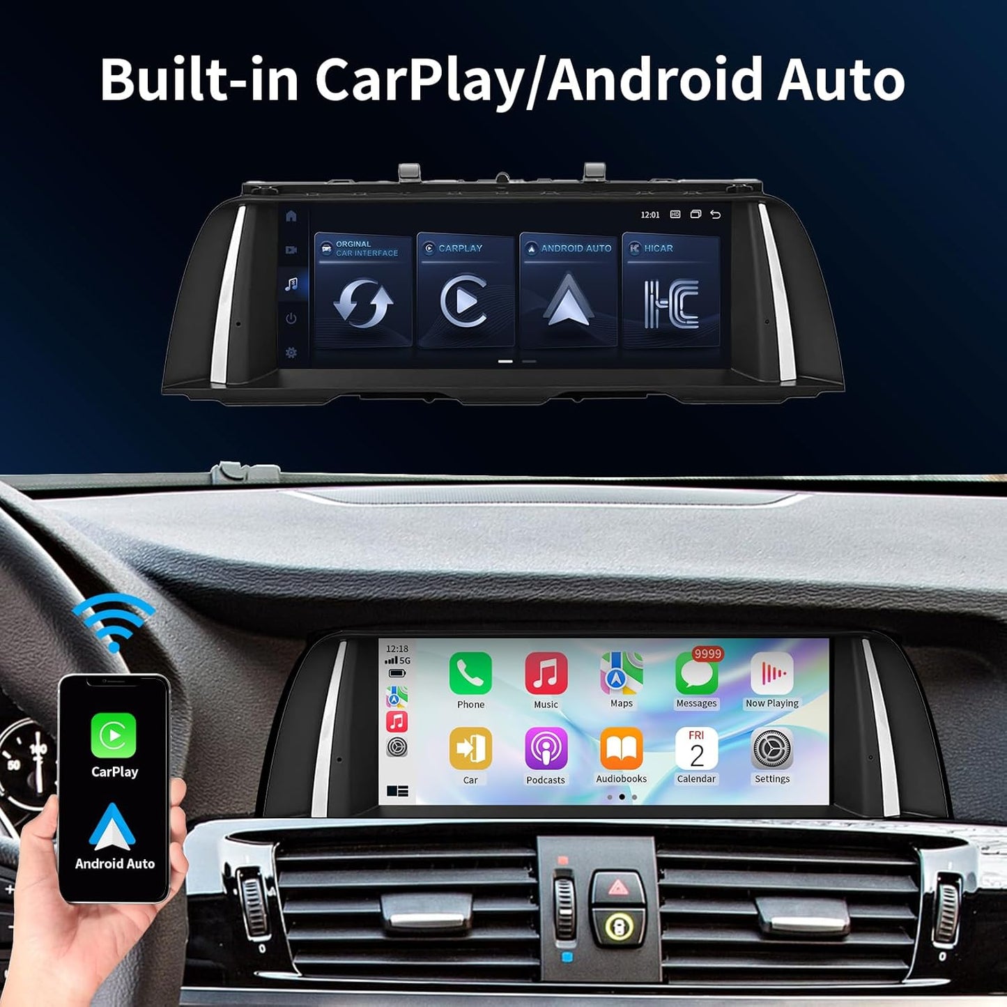 Wireless CarPlay/Android Auto 10.25 Inch Touchscreen for BMW 5 Series F10/F11 (2012-2016) with NBT System, Car Radio Receiver, Multimedia, Bluetooth, Car Stereo