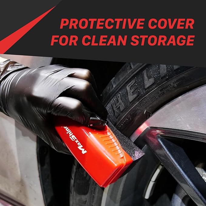 Maxshine Universal Tire Shine Applicator with Protective Cover | Dense Foam Pad with Ergonomic Grip | Mess-Free Tire Dressing Tool for Coating, Cleaning & Car Detailing | Auto, Boat & Marine Detailing