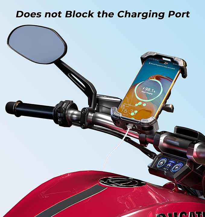 Motorcycle Phone Mount [Secure Lock] One-Handed Operation Motorcycle Cellphone Holder, Bicycle Scooter Handlebar Clamp, Bike Phone Mount with Aluminum Alloy Base Fit for 5.4"-7.2" Smartphone