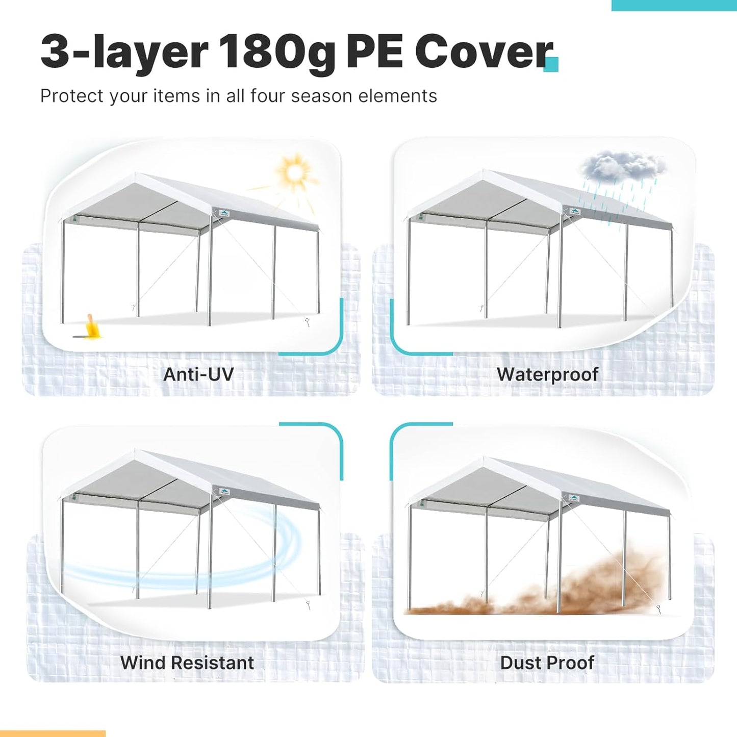 ADVANCE OUTDOOR Adjustable 10x15 ft Heavy Duty Carport Car Canopy Garage Boat Shelter Party Tent, Adjustable Height from 9.5 ft to 11 ft, White