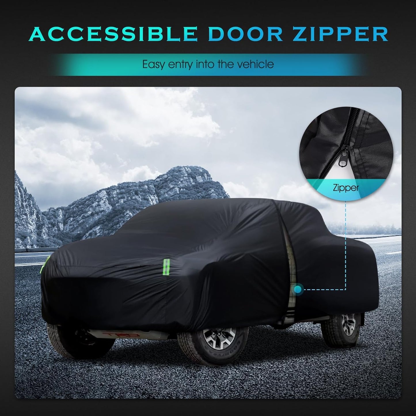 Car Cover Waterproof All Weather Full Outdoor Pickup Truck Cover Rain UV Protection, Size T1 Universal Fit for Ford Ranger/F150 Chevy C10 S10,Nissan Frontier,ect.(Fit Truck Length UP to 220inch)