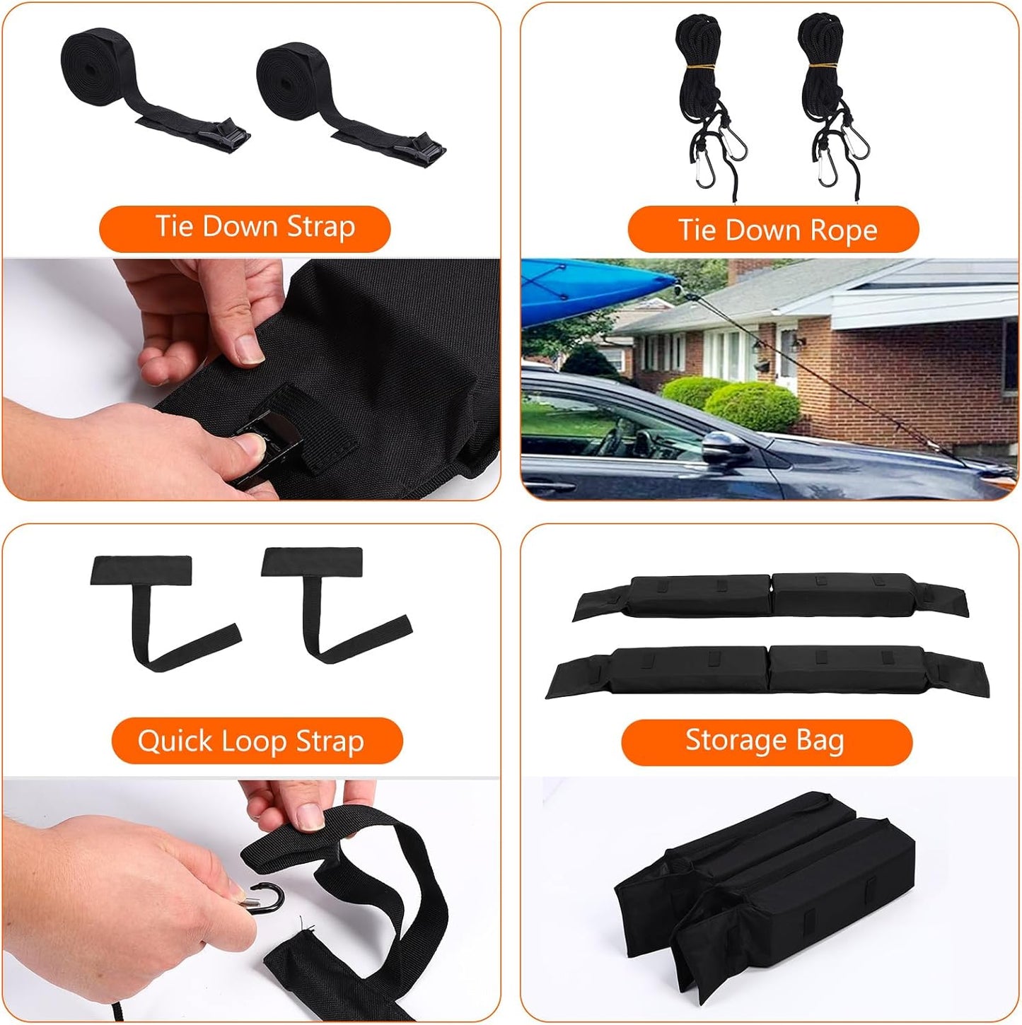 Car Soft Roof Rack Black 600D Oxford Cloth EVA Foam Anti Slip Bottom Universal Soft Roof Rack Pads for Kayak Surfboard